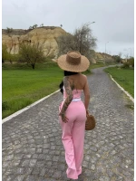 Pembe Straplez Pantolon İkili Takım