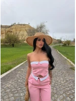 Pembe Straplez Pantolon İkili Takım