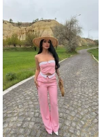 Pembe Straplez Pantolon İkili Takım