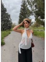 Beyaz Boyun Fularlı Tül Bluz