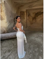 Beyaz Güpür Korseli Maxi Elbise
