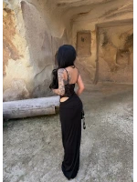 Siyah Güpür Korseli Maxi Elbise