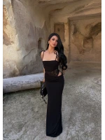 Siyah Güpür Korseli Maxi Elbise