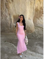 Pembe Çift Yırtmaçlı Modal Elbise