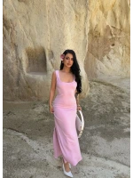 Pembe Çift Yırtmaçlı Modal Elbise