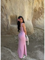 Pembe Çift Yırtmaçlı Modal Elbise
