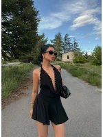 Siyah Degaje Droplu Şortlu Elbise