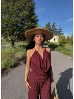 Bordo Boyun Aksesuarlı Degaje Takım