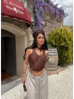 Kahve Boyundan Bağcıklı Güpürlü Korse