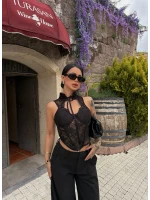 Siyah Boyundan Bağcıklı Güpürlü Korse