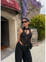 Siyah Boyundan Bağcıklı Güpürlü Korse