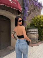 Siyah Sırt Dekolte Balenli Korse