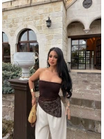 Kahve İçi Astarlı Flok Straplez