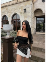Siyah İçi Astarlı Flok Straplez