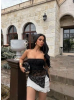 Siyah İçi Astarlı Flok Straplez