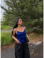 Mavi İp Askılı Degaje Bodysuit