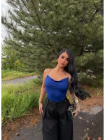 Mavi İp Askılı Degaje Bodysuit