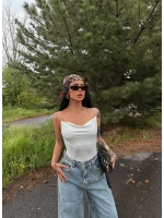 Beyaz İp Askılı Degaje Bodysuit
