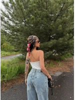 Beyaz İp Askılı Degaje Bodysuit