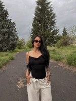 Siyah İp Askılı Degaje Bodysuit