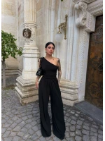 Siyah Tek Omuz Büzgülü Salaş Tulum