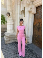 Pembe Kayık Yaka Viskon İkili Takım