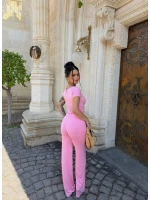 Pembe Kayık Yaka Viskon İkili Takım
