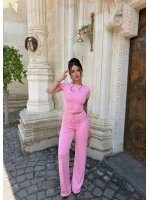 Pembe Kayık Yaka Viskon İkili Takım
