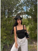 Siyah Güpür Askılı Crop