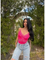 Pembe Neon Güpürlü Bodysuit