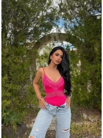 Pembe Neon Güpürlü Bodysuit