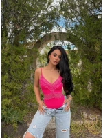 Pembe Neon Güpürlü Bodysuit