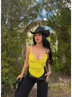 Sarı Neon Güpürlü Bodysuit
