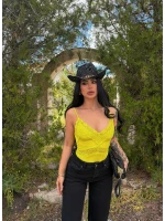 Sarı Neon Güpürlü Bodysuit