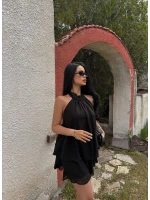 Siyah Şifon Boyundan Geçmeli Elbise