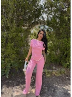 Pembe Biyeli Viskon Asimetrik Takım