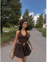 Kahve Çizgili Retro Balon İkili Takım