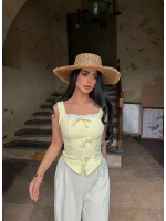 Sarı Göğüs Bağcıklı Biyeli Crop