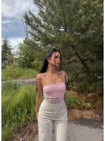 Pembe Angel Güpür Askılı Bodysuit