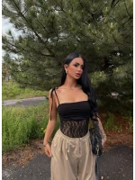 Siyah Angel Güpür Askılı Bodysuit