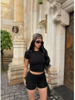Siyah Biker Şortlu Crop Takım
