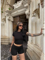 Siyah Biker Şortlu Crop Takım