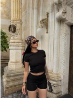 Siyah Biker Şortlu Crop Takım