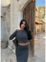 Antrasit Crop Top Etek İkili Takım
