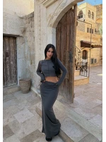 Antrasit Crop Top Etek İkili Takım