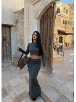 Antrasit Crop Top Etek İkili Takım