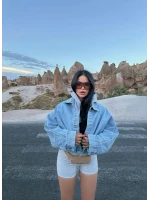 Balon Kollu Cropped Denim Ceket