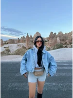 Balon Kollu Cropped Denim Ceket