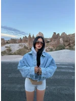 Balon Kollu Cropped Denim Ceket