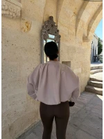 Bej Balon Kol Süet Bomber Ceket